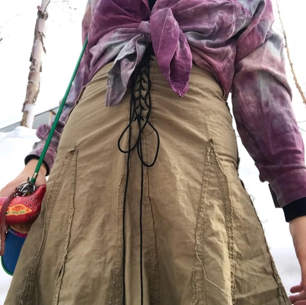 Lace Up Pleated Skirt